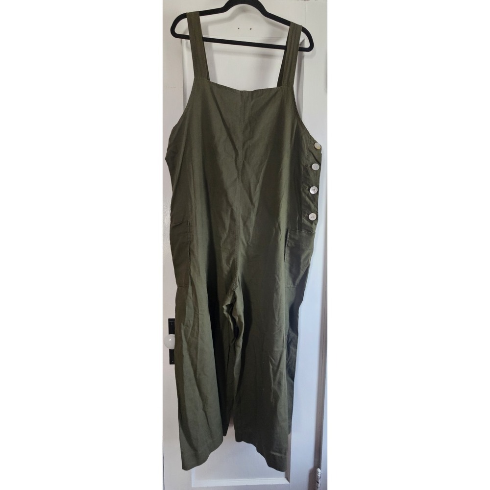 MAX STUDIO army green linen blend lagenlook cropped wide leg jumpsuit XL